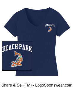 Ladies Beach Park V-neck T-shirt, Navy Design Zoom